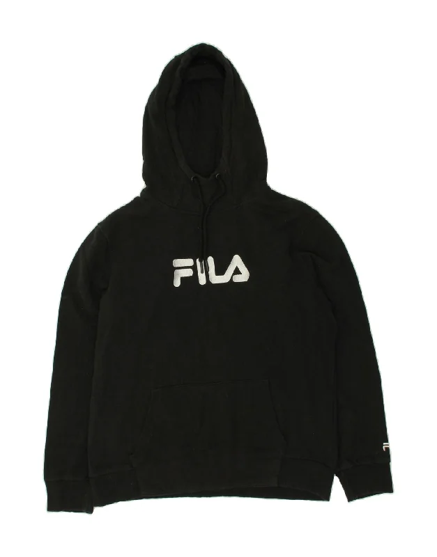 FILA Boys Graphic Hoodie Jumper 11-12 Years Black Cotton Hoodie with Cropped Fit Short Trendy