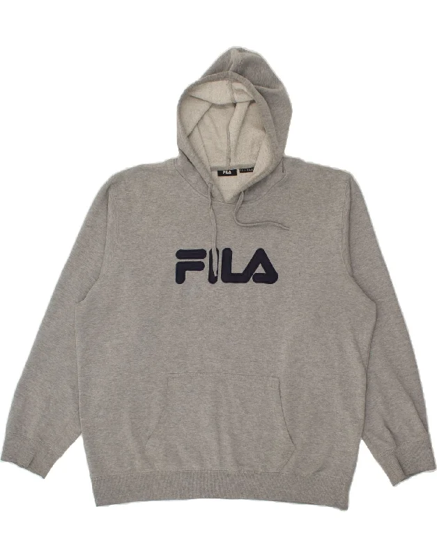 FILA Mens Graphic Hoodie Jumper 2XL Grey Cotton Hoodie with Velcro Closure Adjustable Secure