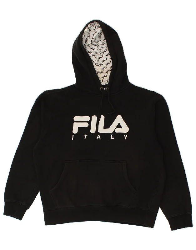 FILA Mens Graphic Hoodie Jumper Medium Black Cotton Hoodie with Half-Zip Sporty Casual