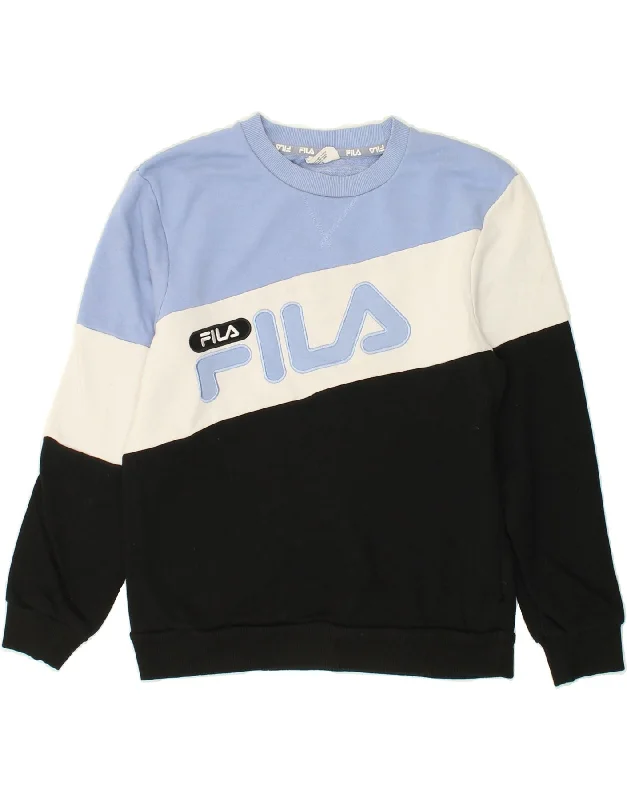 FILA Womens Graphic Sweatshirt Jumper UK 10 Small Multicoloured Hoodie with Print Artistic Unique