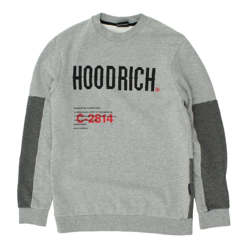 Hoodrich Spell Out Mens Grey Sweatshirt | Designer Streetwear Jumper VTG Hoodie with Slit Hem Functional Movement