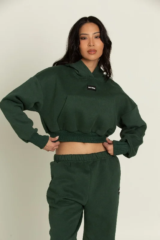 Hunter Green GH Cropped Hoodie Hoodie with Zipper Versatile Modern