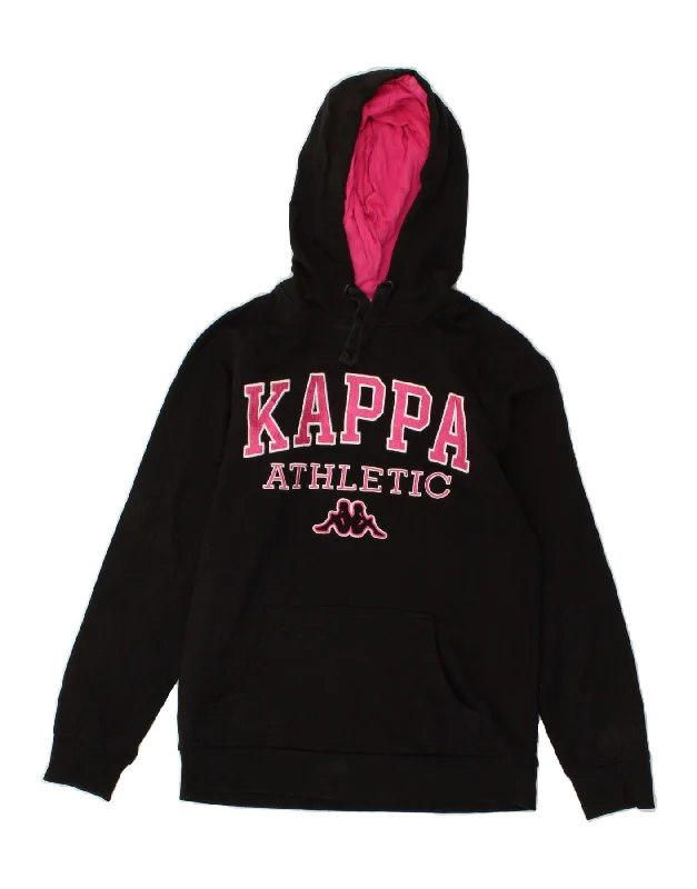 KAPPA Womens Graphic Hoodie Jumper UK 14 Medium Black Cotton Hoodie with Sequins Glamorous Eye-catching