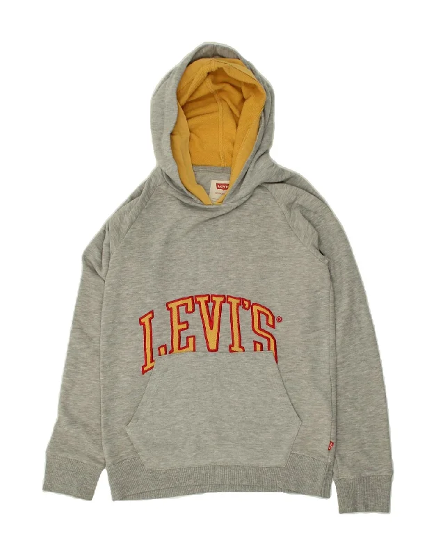 LEVI'S Boys Graphic Hoodie Jumper 15-16 Years Grey Cotton Graphic Hoodie Design Print