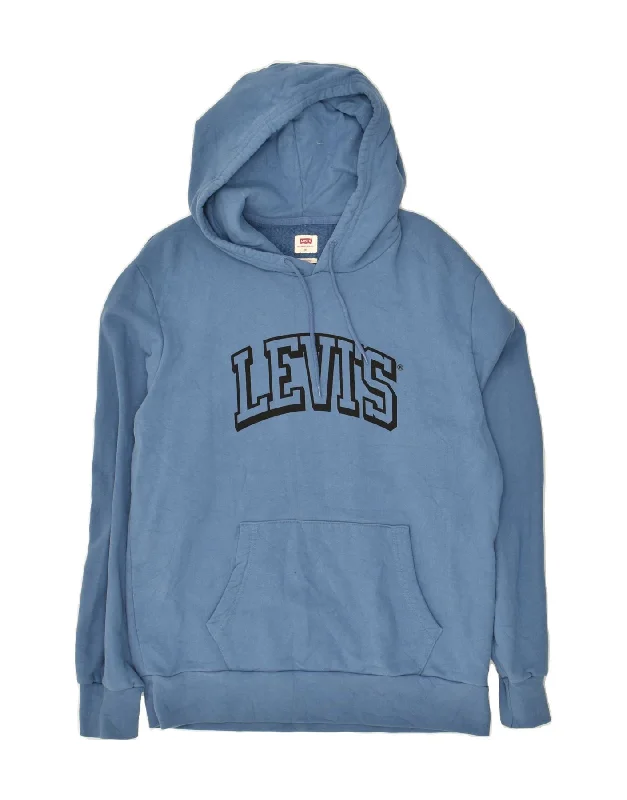 LEVI'S Mens Standard Hooded Graphic Hoodie Jumper Medium Blue Cotton Hoodie with Bell Sleeves Flared Feminine