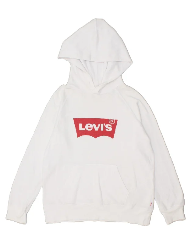 LEVI'S Womens Oversized Graphic Hoodie Jumper UK 10 Small White Hoodie with Double Zipper Versatile Adjustable