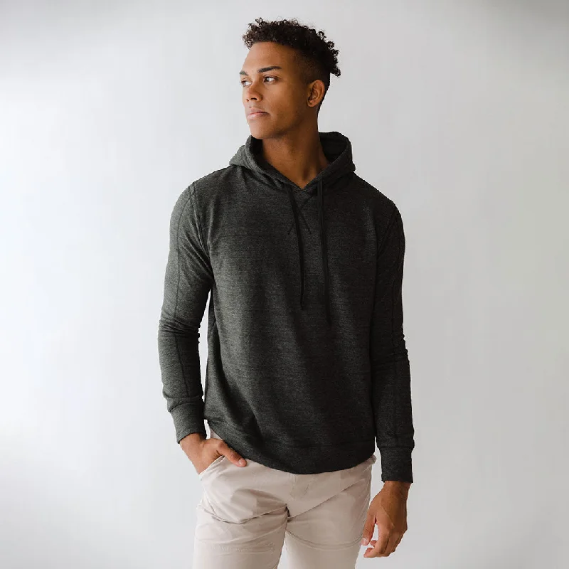 Men's Hoodie, Charcoal Hoodie with Rolled Sleeves Casual Relaxed