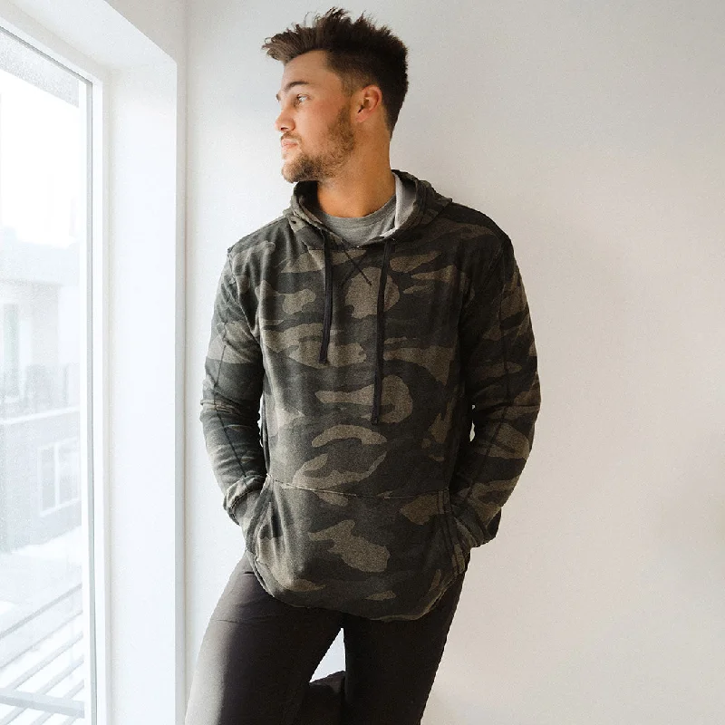 Men's Hoodie, Green Camo Hoodie with Hem Detail Decorative Unique