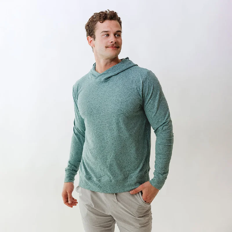 Men's Travel Hoodie, Aqua Hoodie with Mock Neck Collared Structured