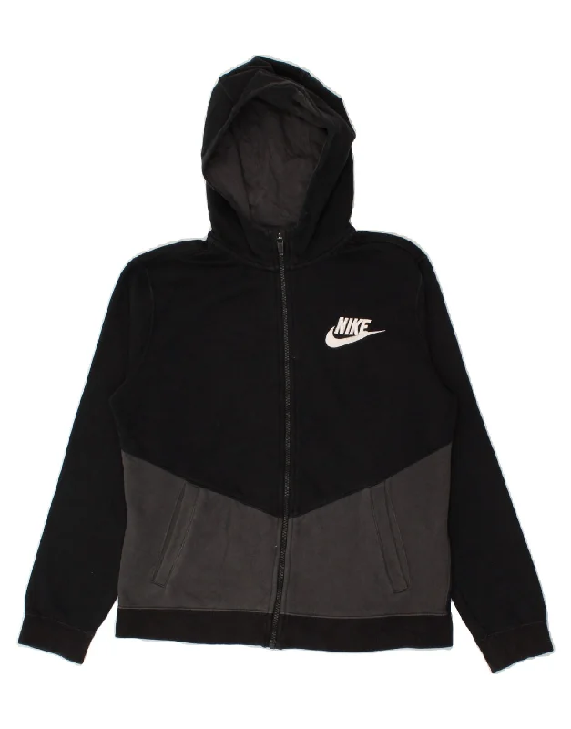 NIKE Boys Graphic Zip Hoodie Sweater 13-14 Years XL Black Colourblock Hoodie with Contrast Stitching Detailed Premium