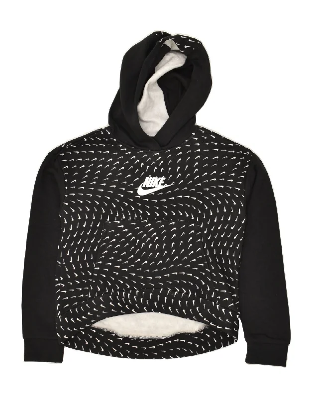 NIKE Girls Hoodie Jumper 12-13 Years Large Black Cotton Hoodie Sweatshirt Pullover