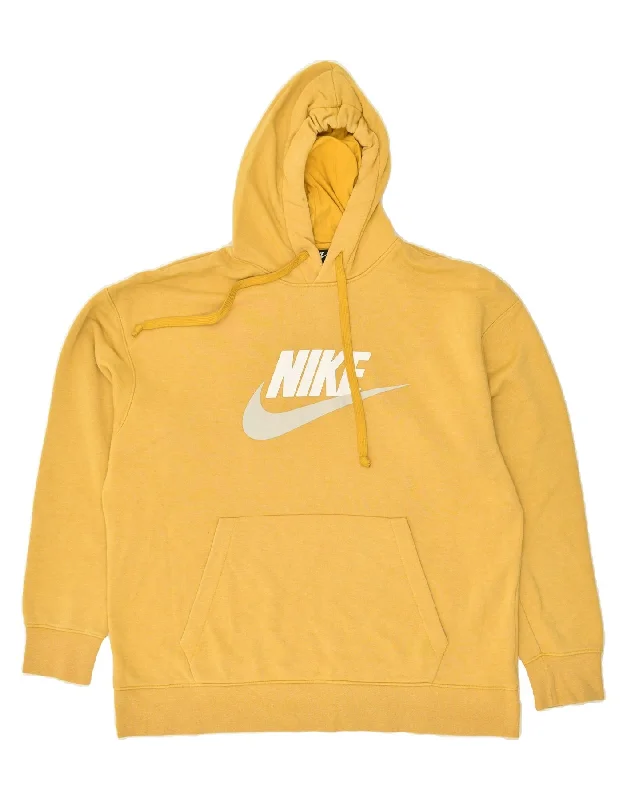 NIKE Mens Graphic Hoodie Jumper XL Yellow Cotton Hoodie with Velcro Closure Adjustable Secure