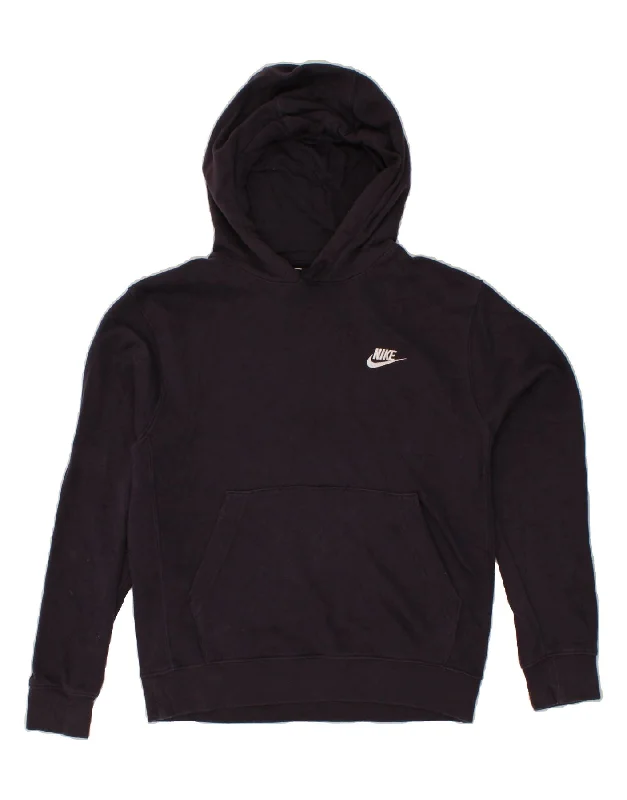 NIKE Mens Hoodie Jumper Small Navy Blue Cotton Hoodie with Exposed Zipper Edgy Industrial