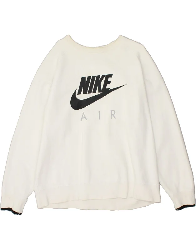 NIKE Womens Tall Graphic Oversized Sweatshirt Jumper UK 18 XL White Cotton Hoodie with Hem Elastic Stretchable Comfortable