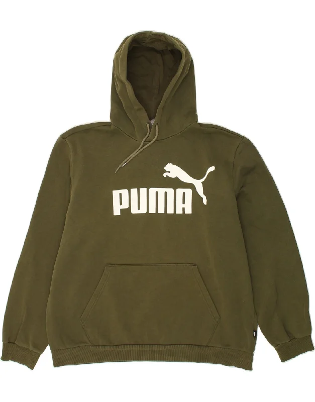 PUMA Mens Graphic Hoodie Jumper XL Khaki Cotton Hooded Sweatshirt Casual Wear Street Style