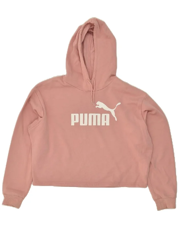 PUMA Womens Oversized Graphic Hoodie Jumper UK 16 Large Pink Cotton Hoodie with Slit Hem Functional Movement