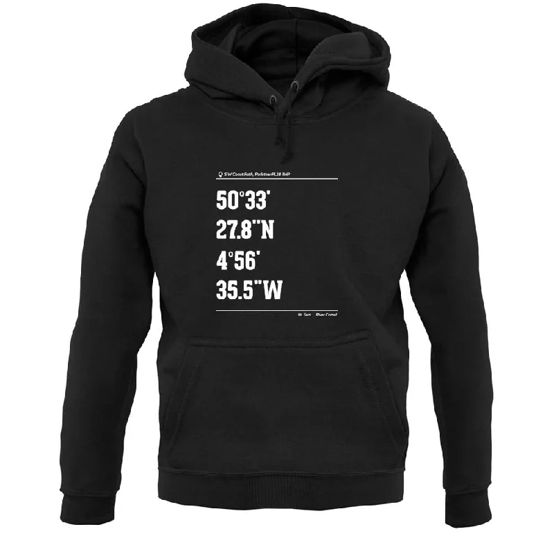 Surfing Coordinates Padstow Unisex Hoodie Hoodie with Typography Text Message