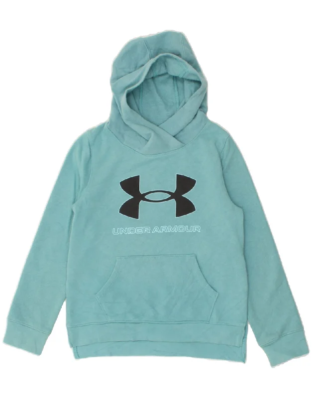 UNDER ARMOUR Boys Graphic Hoodie Jumper 9-10 Years Medium Turquoise Cotton Hoodie with Lace Feminine Delicate