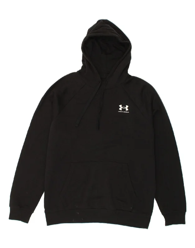 UNDER ARMOUR Mens Loose Fit Hoodie Jumper Medium Black Cotton Hoodie with Stripes Bold Sporty