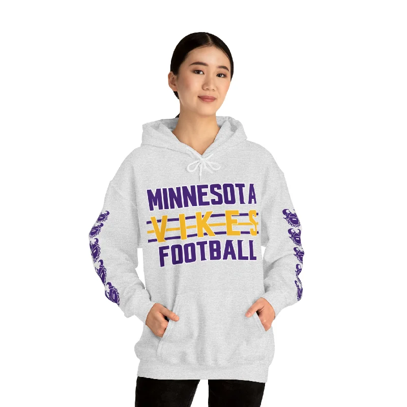 Unisex Heavy Blend™ Hooded Sweatshirt - Vikes Football + Game Day Helmet (Sleeves) Graphic Hoodie Design Print