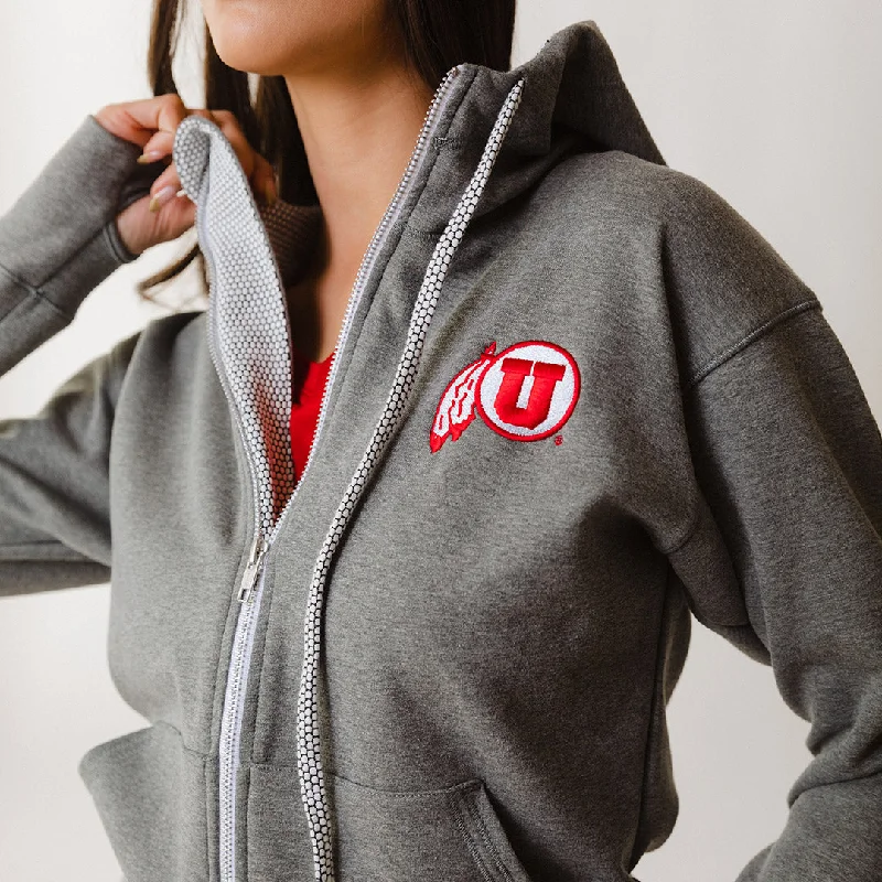 Utah Alta Zip-Up Hoodie, Heather Grey Hoodie with Logo Branding Identity