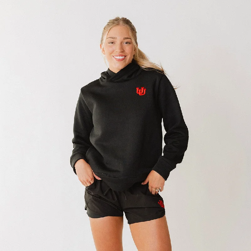 Utah Embroidered Dorm Hoodie, Black UU Hoodie with Drawcord Adjustable Secure