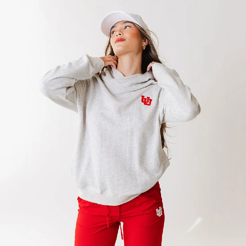 Utah Embroidered Tailgate Hoodie, Heather Grey UU Hoodie with Velcro Closure Adjustable Secure