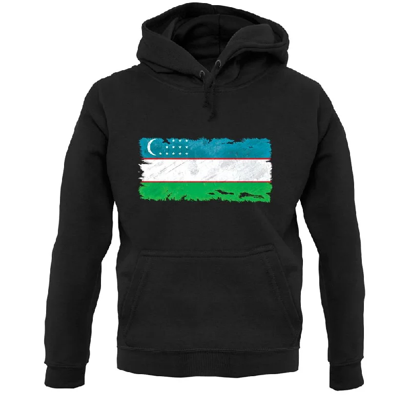 Uzbekistan Grunge Style Flag Unisex Hoodie Hoodie with Oversized Fit Loose Comfortable