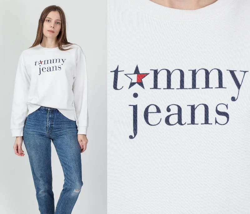 Vintage Tommy Jeans Sweatshirt - Medium Hoodie with Sequins Glamorous Eye-catching