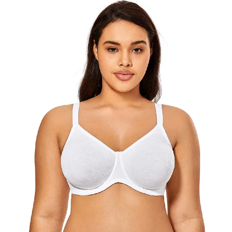 Alexia Jacquard Supportive Underwire Minimizer Bra| C - F Cup | White - Black Violet Chic Lace Bra