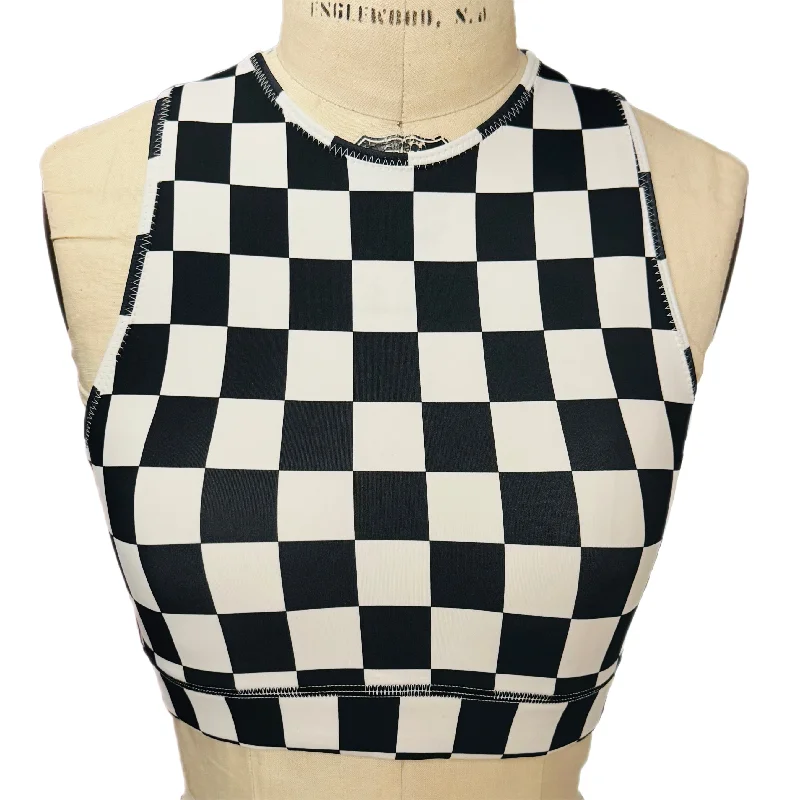 Checkered Crew Neck Bra Supportive Sports Bra