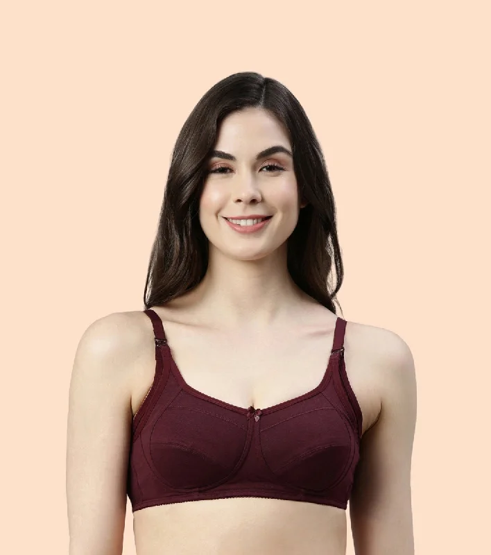 Enamor Eco-Melange MT02 Sectioned Lift and Support Cotton Nursing Bra for Women- High Coverage, Non Padded and Wirefree - Grape Wine Adjustable Bra Straps