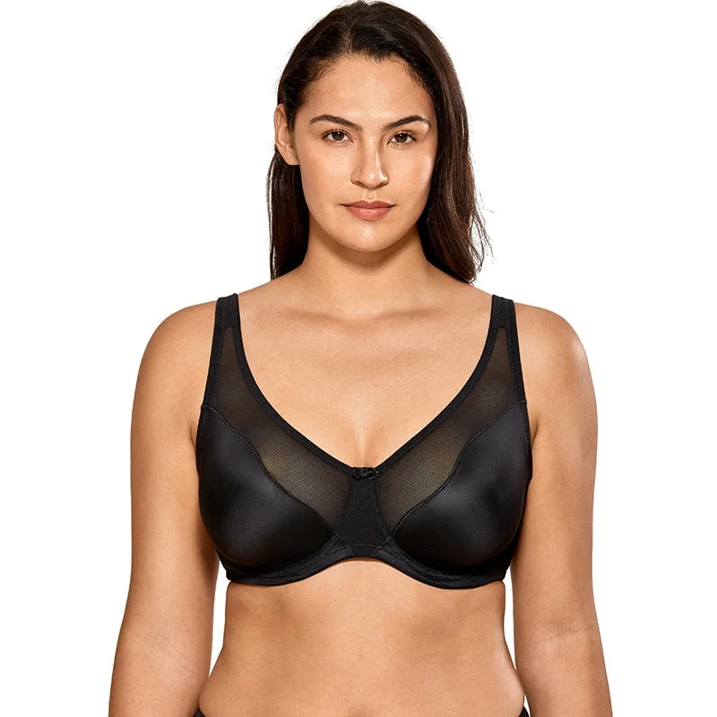 Karina Comfort V-neck Underwire Minimizer Bra| C - F Cup | Beige - Black - White Trendy Sports Bra