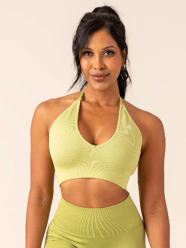 Lift Rib Seamless Halter Sports Bra - Olive Lacy Underwire Bra