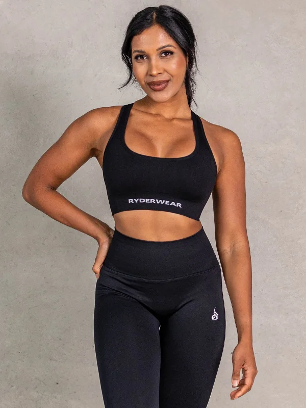 NRG Seamless Scoop Neck Sports Bra - Black Soft Stretch Bra