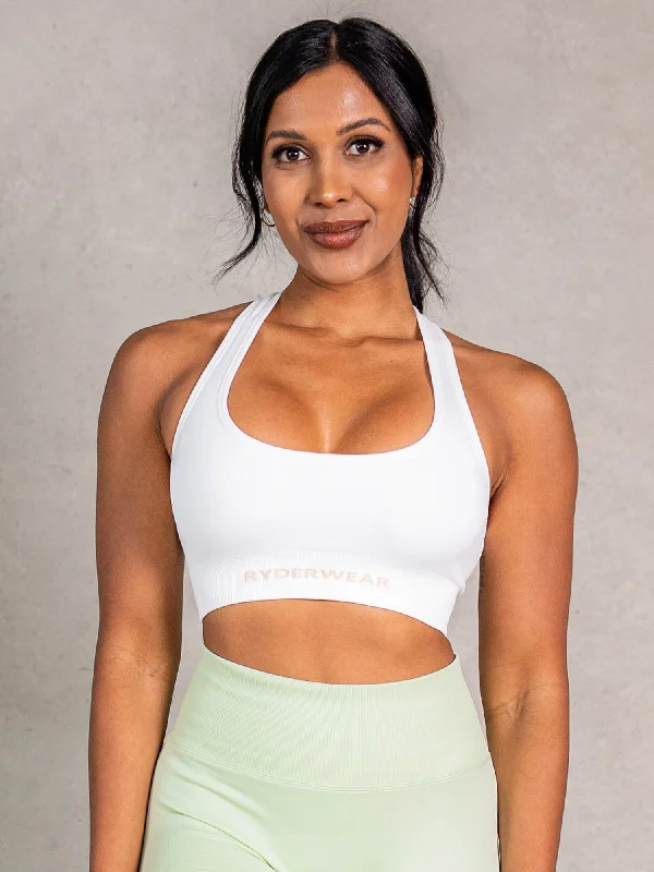 NRG Seamless Scoop Neck Sports Bra - White Soft Lace Bra