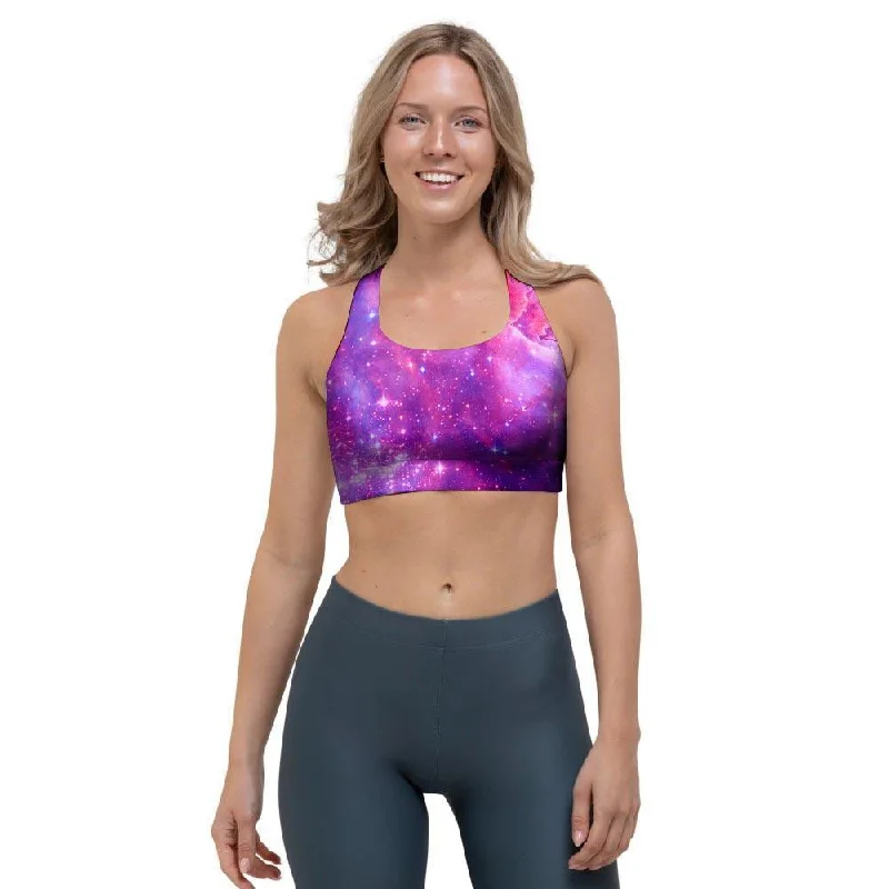 Purple Galaxy Space Sports Bra Stretchy Wireless Bra