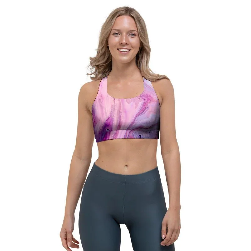 Purple Marble Sports Bra Elegant Satin Bralette