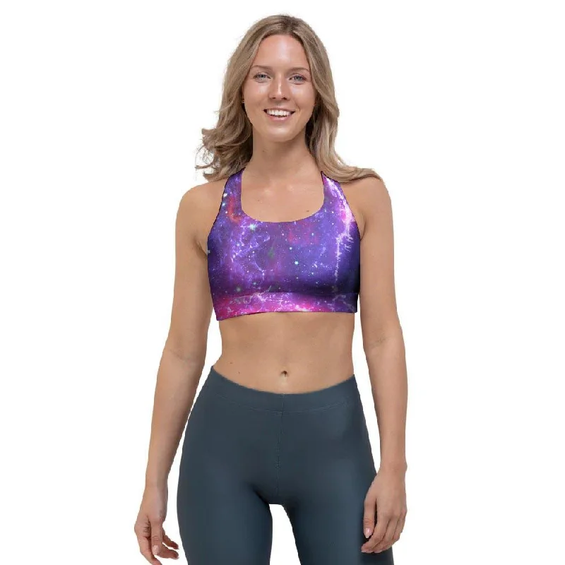 Purple Nebula Galaxy Space Sports Bra Push-Up Bra Set