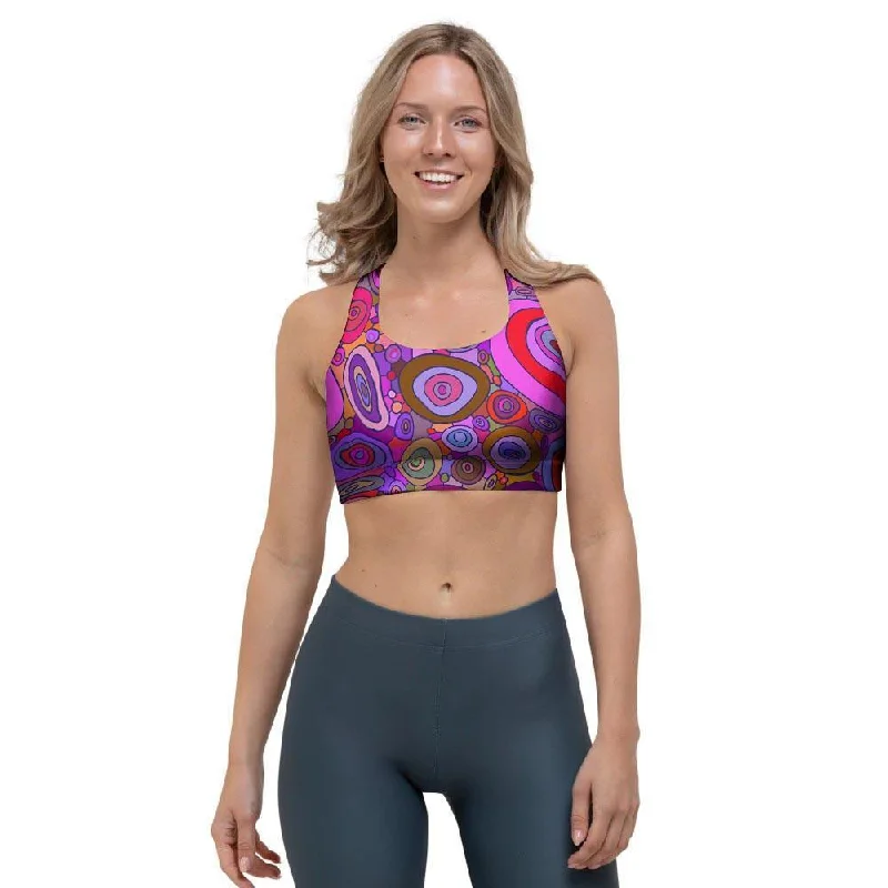 Purple Trippy Hippie Sports Bra Push-Up Bra Set