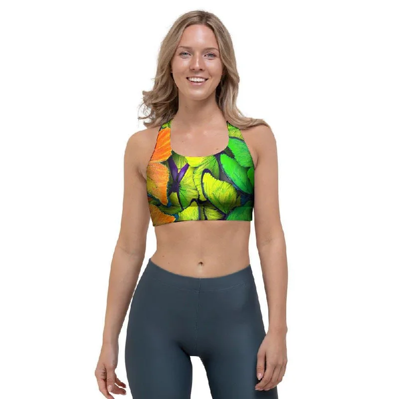 Rainbow Butterfly Print Sports Bra Sexy Mesh Bralette