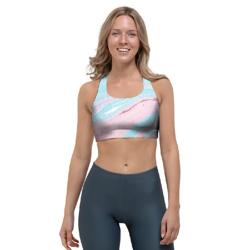 Rainbow Marble Sports Bra Elegant Satin Bralette