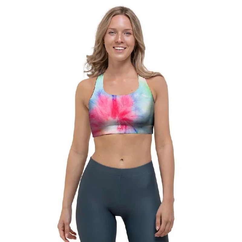 Rainbow Tie Dye Print Sports Bra Soft Cup Bra