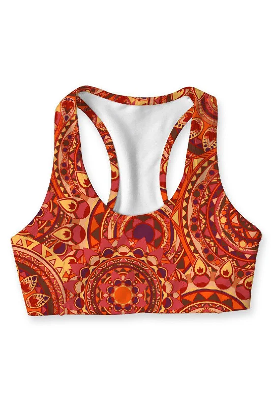 Solis Stella Orange Boho Seamless Racerback Sport Yoga Bra - Women Full Coverage Bralette