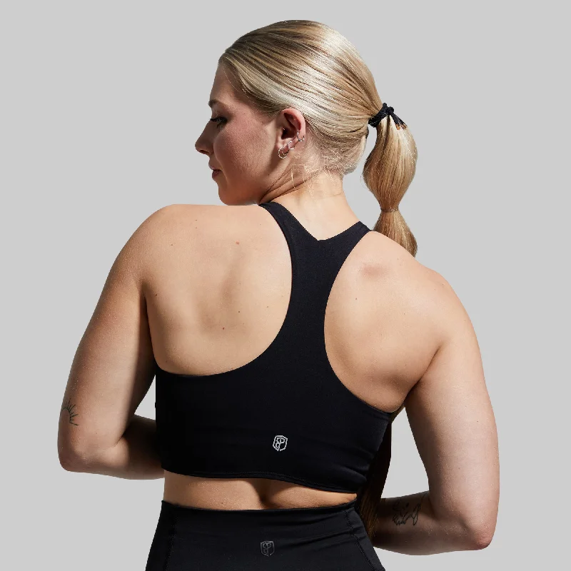 Synergy Cropped Sports Bra (Black) Sleek Push-Up Bra