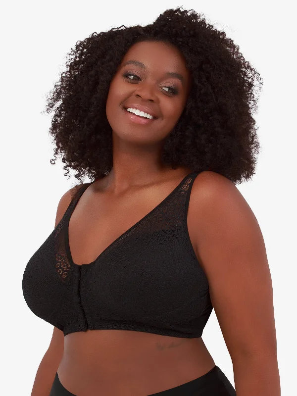 The Nora - Shimmer Support Back Lace Front-Closure Bra Soft Cup Bralette