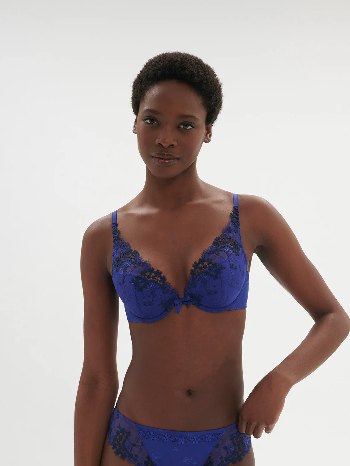 Wish Push Up Bra With Embroidery In Electric Blue - Simone Perele Chic Satin Bra