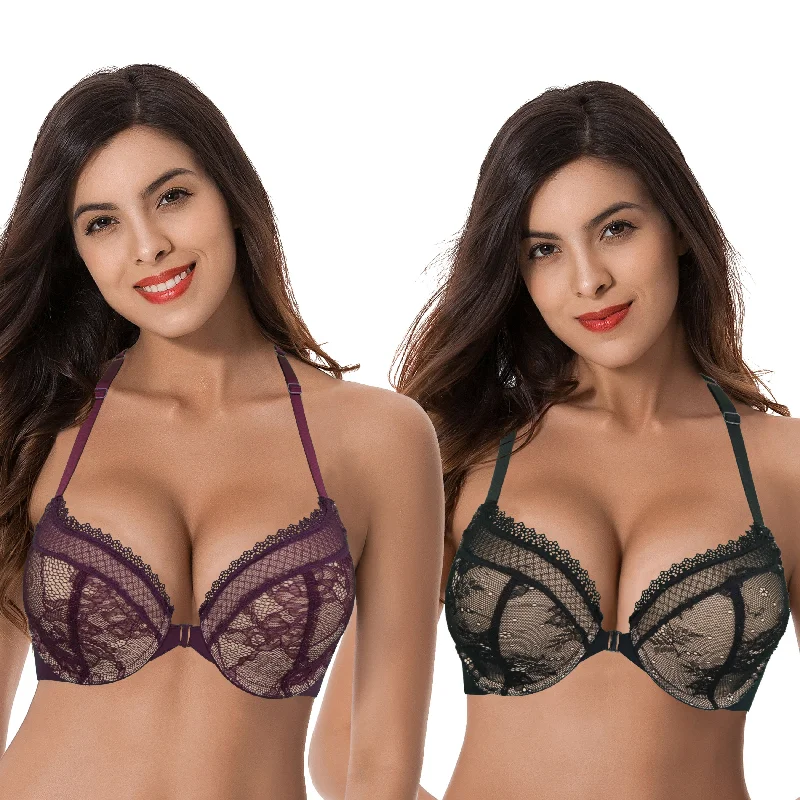 Women's Plus Size Add 1 Cup Push Up Underwire Halter Front Close Bras Lightly Padded Bra Women's Plus Size Add 1 Cup Push Up Underwire Halter Front Close Bras Lightly Padded Bra
