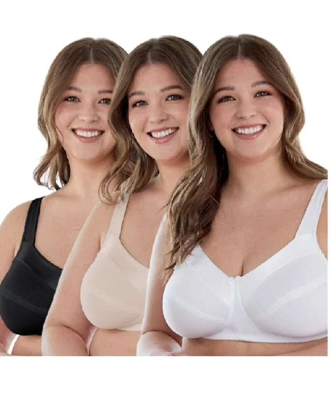 Bestform Satin Trim Wire-Free Cotton Bra With Unlined Cups 3 Pack - Black/Nude/White Padded Push-Up Bra Bestform Satin Trim Wire-Free Cotton Bra With Unlined Cups 3 Pack - Black/Nude/White Padded Push-Up Bra