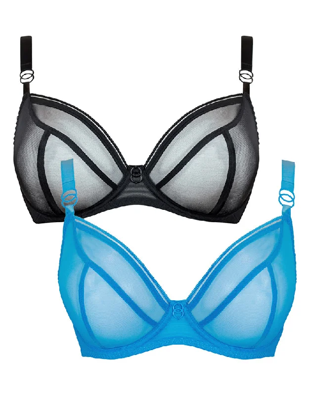Curvy Kate Lifestyle Plunge Bra 2-Pack Black and Capri Blue Comfortable Lace Bra
